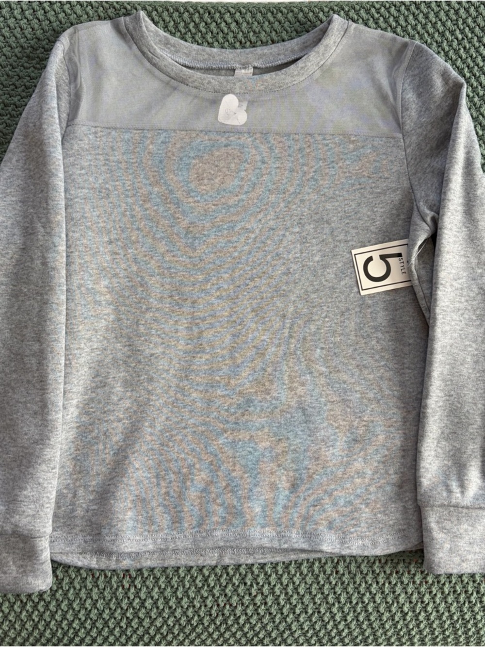 Gray Long Sleeve Pullover Top with Mesh Details